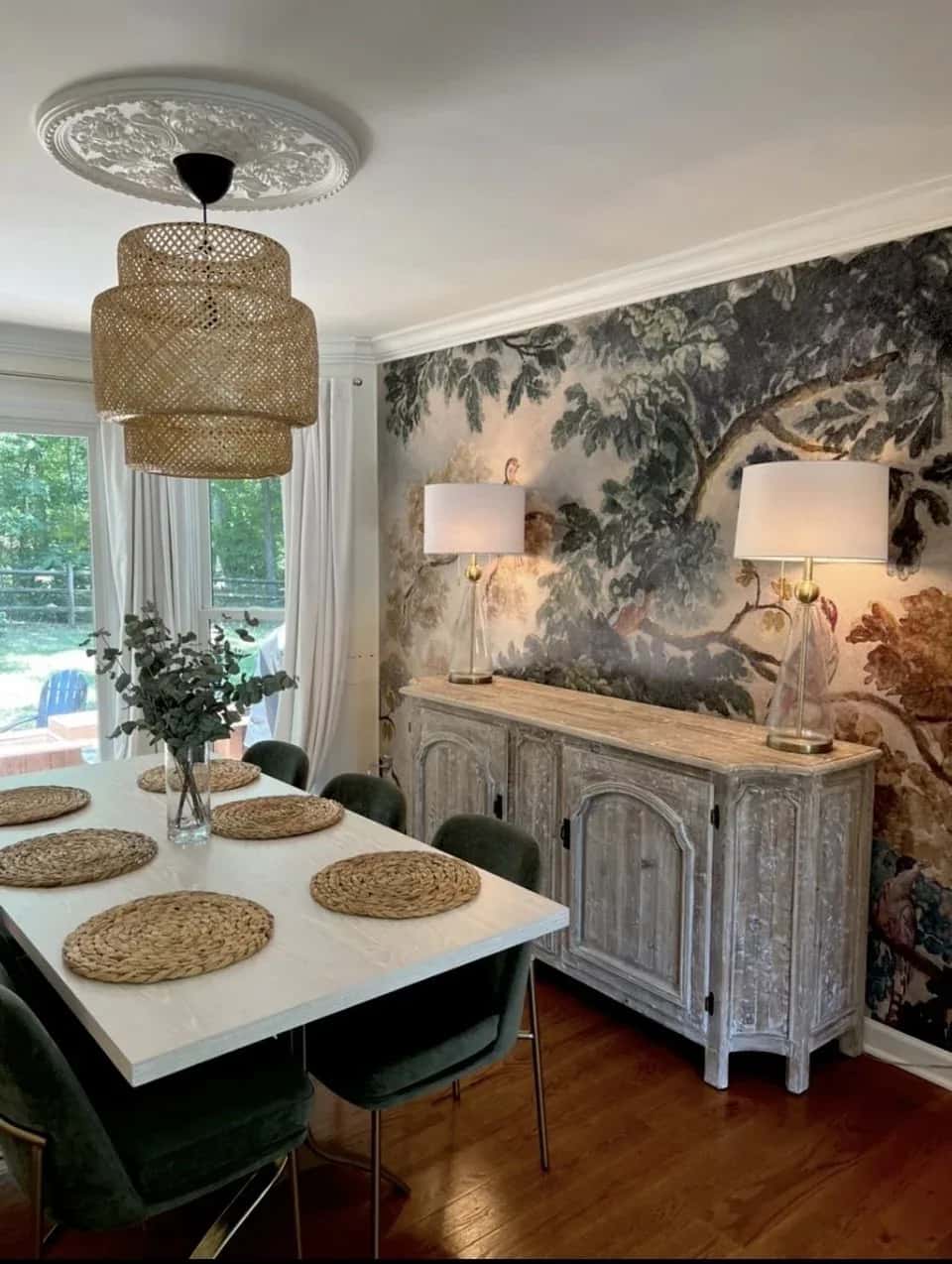 Landscape mural wallpaper in a dining room
