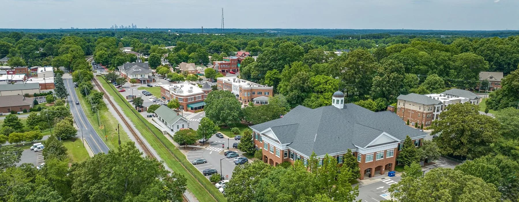 Aerial view of downtown Matthews, North Carolina